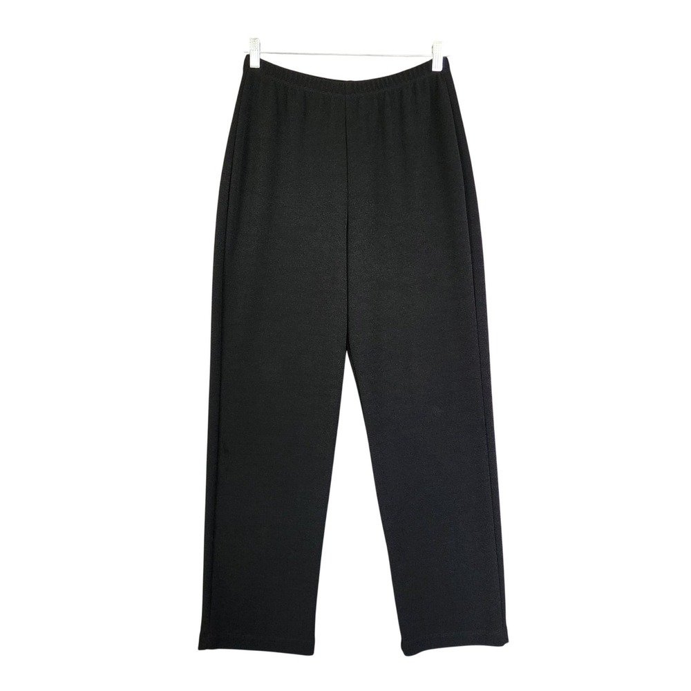 Chicos Easywear Womens Textured Straight Leg Pull On Pant Size Large Short Black